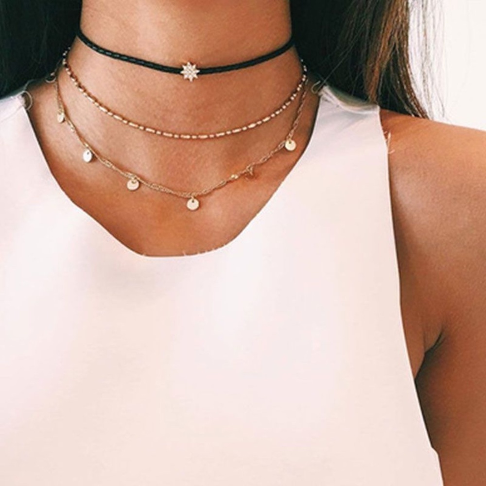 *GALIENA* Black x Gold Layered Choker Necklace